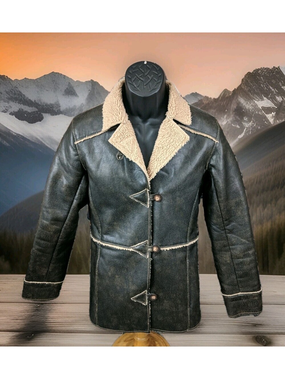 Silver Jeans Western Glove Brown Faux Leather Shearling Coat Jacket Women Medium